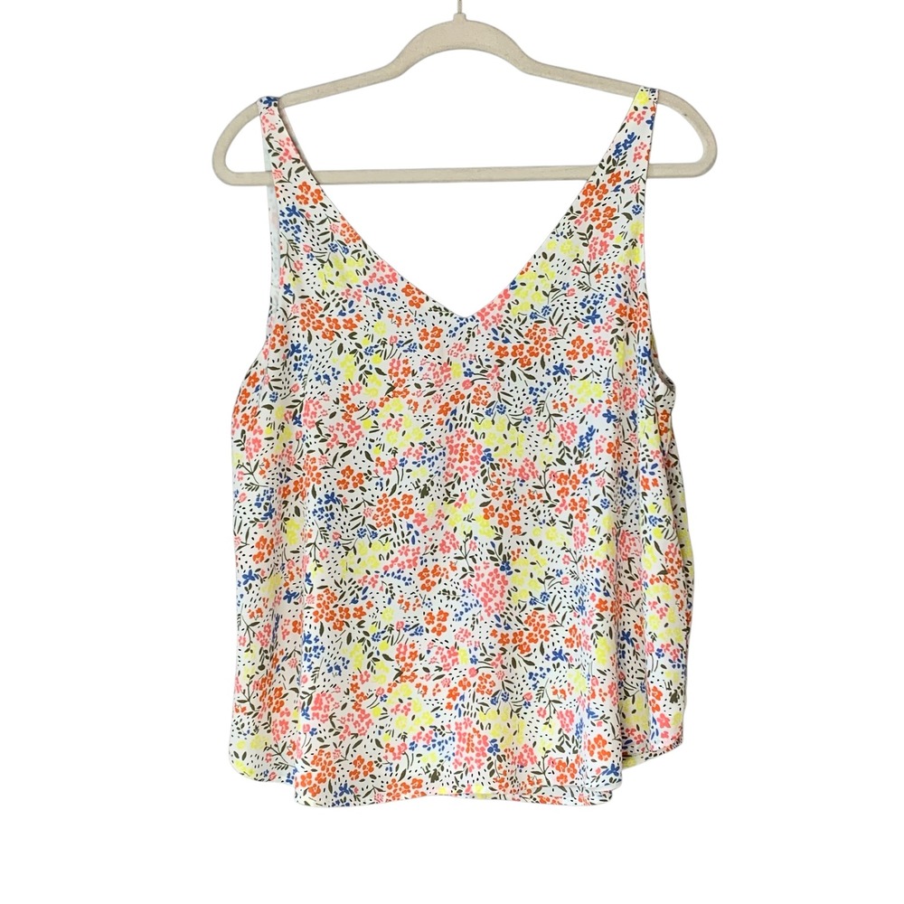 Loft white double v tank with multi colored spring floral print. Size M‎